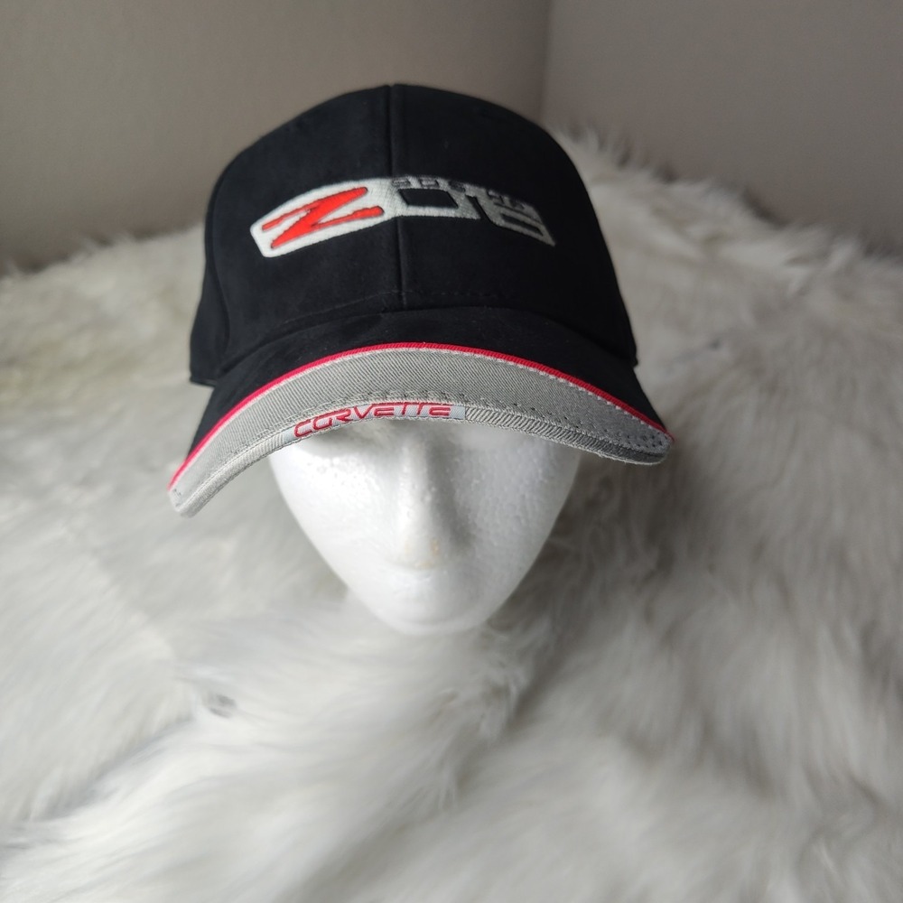 Corvette Hat Cap Mens Gray Black Racing Chevy Chevrolet Adjustable